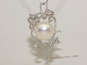 spp467   Cubic Zircon 925 Sterling Silver  Floral Branch  Pearl Pendant