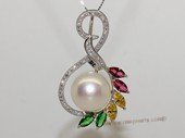 spp469 Flower Design Cubic Zircon 925 Sterling Silver Pearl Pendant