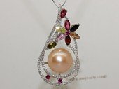 spp470 Cubic Zircon 925 Sterling Silver Flower Design Pearl Pendant