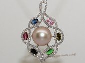 spp471 Sterling Silver Freshwater Pearl Blossom Pendant with Color Zircon Bead