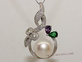 Spp473 Sterling Silver White  Bread Pearl and Cubic Zirconia Pendant