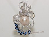 Spp477 Sterling Silver  Purple Bread Pearl and Cubic Zirconia Pendant