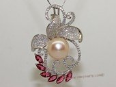 Spp478 Sterling Silver Pink Bread Pearl and Cubic Zirconia Pendant