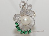 Spp479 Sterling Silver White Bread Pearl and Cubic Zirconia Pendant