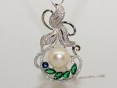 spp480 Sterling Silver Freshwater Pearl flower Pendant Zircon Bead accent