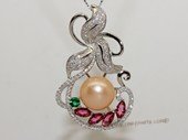 spp481 Sterling Silver Freshwater Pearl flower Pendant Zircon Bead accent