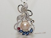 spp482 Sterling Silver Freshwater Pearl flower Pendant Zircon Bead accent