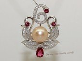 spp483 Sterling silver blossom flower freshwater cultured pearl and CZ pendant