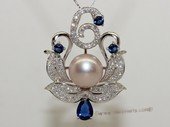spp485 Sterling silver blossom flower freshwater cultured pearl and CZ pendant