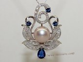 spp485 Sterling silver blossom flower freshwater cultured pearl and CZ pendant