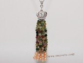 spp486 Tassel Pearl Pendant in Sterling Silver with Seed Pearls