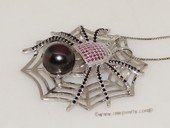 spp489 Sterling Silver Spider Zircon Pendant With Freshwater Pearl