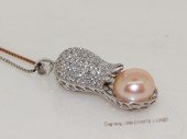 spp491  Sterling Silver Peanut Zircon Pendant With Freshwater Pearl