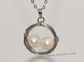 spp493 Handmade  Silver Tone Wire Wrap White Potato Pearl Pendant