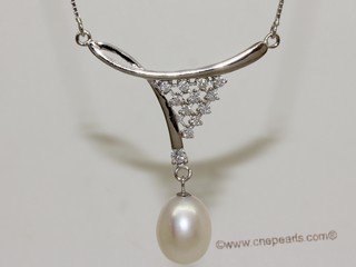 spp510 11-12mm white rice pearl sterling silver necklace with zircon
