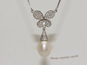 spp511  sterling silver chain   white rice pearl  butterfly pendant necklace