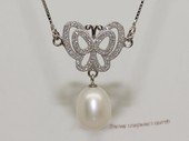spp513  sterling silver chain   white rice pearl  butterfly pendant necklace