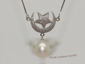 spp514  sterling silver chain  white rice pearl  crescent star necklace