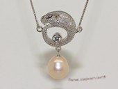 spp520  sterling silver chain  white rice pearl  Leopard  pendant  necklace