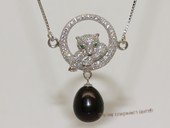 spp521  sterling silver chain  black rice pearl  Leopard  pendant  necklace