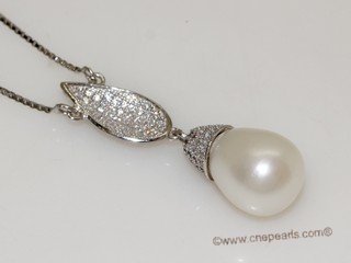 spp522  sterling silver chain   white rice pearl  leaf design pendant necklace