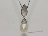 spp522  sterling silver chain   white rice pearl  leaf design pendant necklace