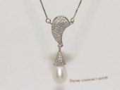 spp523 9-10mm white rice pearl sterling silver necklace with zircon
