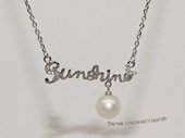 spp524 9-10mm white round pearl sterling silver necklace with zircon