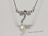 spp525  sterling silver chain   white rice pearl  dragonfly pendant necklace