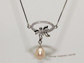 spp526 9-10mm pink rice pearl sterling silver necklace with zircon