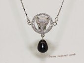 spp528  sterling silver chain  black rice pearl  Leopard  pendant  necklace