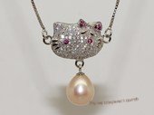 spp531  sterling silver chain  pink rice pearl  Love Face  pendant  necklace