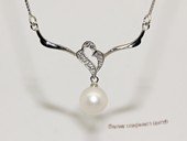 spp532 8-9mm white round pearl sterling silver necklace with zircon