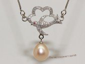 spp534  sterling silver chain   pink  rice pearl  bird design pendant necklace