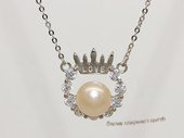 Spp540 Love crown freshwater pearl sterling silver chain Necklace