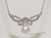 spp541 9-9.5mm white bread pearl sterling silver necklace with zircon