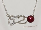 Spp542 Digital number design freshwater pearl sterling silver chain Necklace