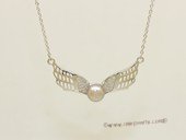 Spp543 Angel wing design freshwater pearl sterling silver chain Necklace