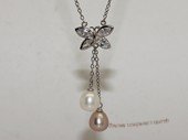 Spp552 Butterfly freshwater pearl sterling silver chain Necklace