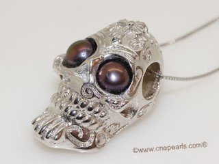 spp554 Sterling Silver Skull Pendant With Freshwater Pearl