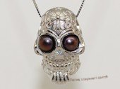 spp554 Sterling Silver Skull Pendant With Freshwater Pearl