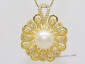 spp562 Gold Color Flower Cubic Zircon 925 Sterling Silver Pearl Pendan