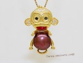 spp565 Lovely Monkey Design Bread Freshwater Pearl 925silver Pendant