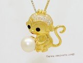 spp566 Lovely Monkey Design Bread Freshwater Pearl 925silver Pendant