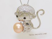 spp568 Lovely Monkey Design Bread Freshwater Pearl 925silver Pendant