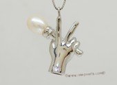 Spp569 Unquie 7-8mm Rice pearl 925siver Victory Sign Hippie Pendant