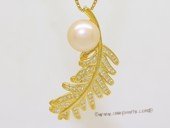 spp578 Sterling Silver Feather Style Pendant With Freshwater Pearl