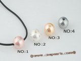 sppd024 Fashion single shell pearl with zircon pendant leather necklace in wholesale