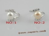 spr003 sterling silver 8.5-9mm pearl &zircon beads rings, us size 7