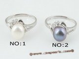 spr008 7-7.5mm Cultured Freshwater Pearl Sterling Silver Ring with zircon beads,us size 7